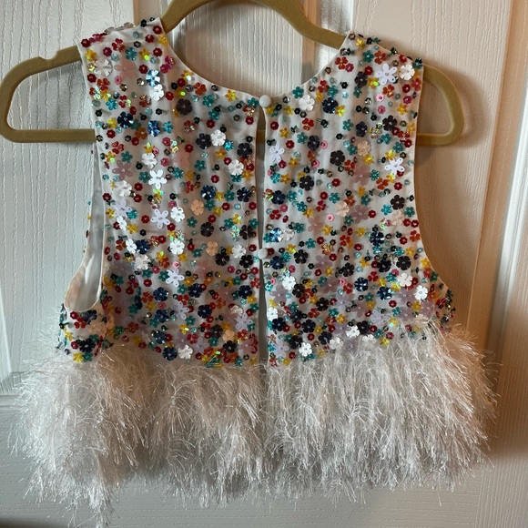 Asos Edition ditsy floral sequin crop top and matching skirt with feather trim - Picture 3 of 5